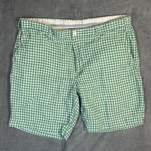 Polo Ralph Lauren Green Gingham 100% Linen Shorts 34 Straight Flat Front